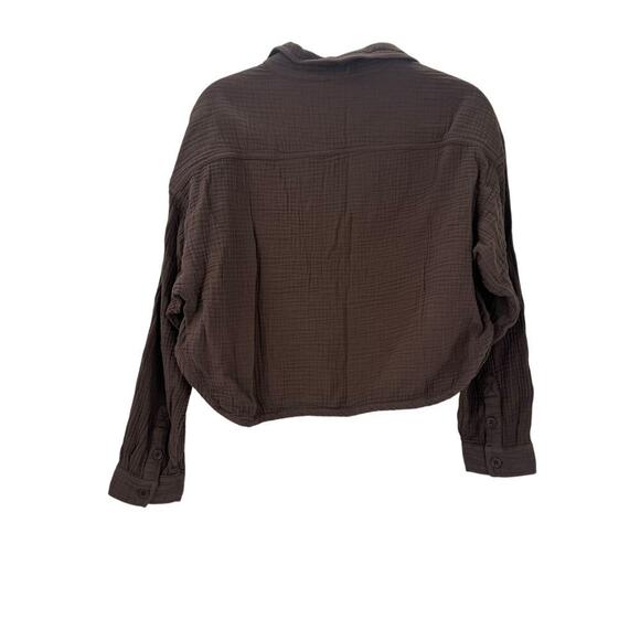 Bobi Cropped Button Up Shirt Long Sleeve Cotton In Bistro Brown Size Small NWT - Picture 4 of 10